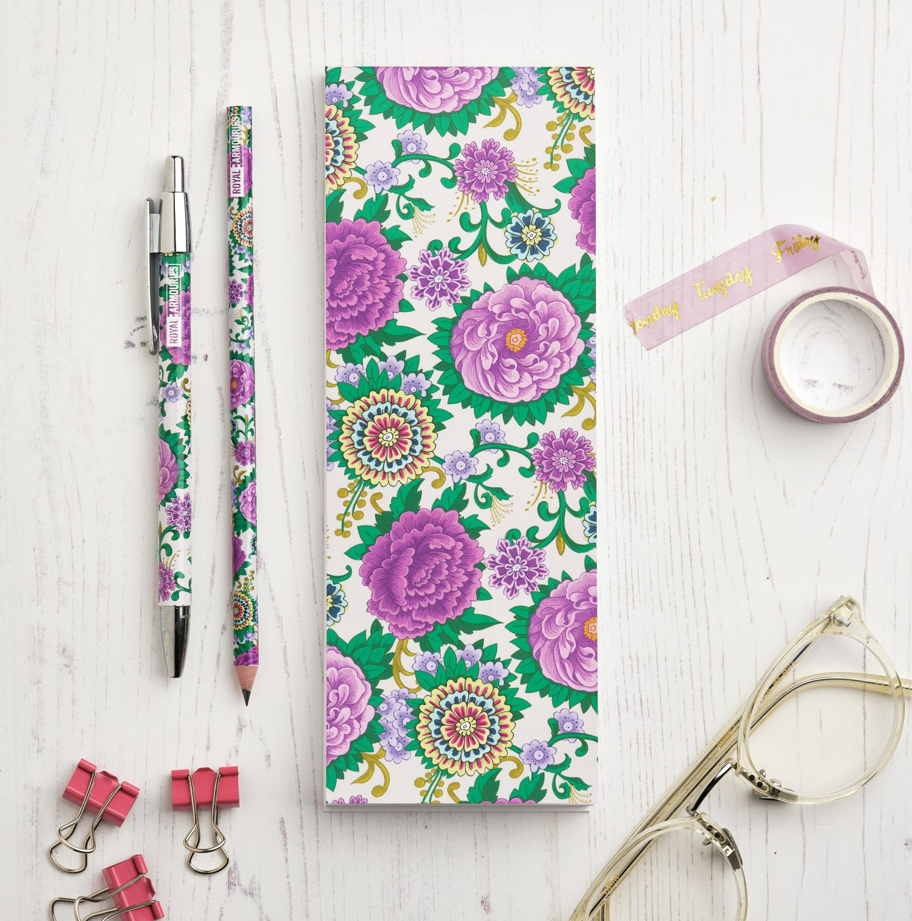 Floral pattern notepad and pen