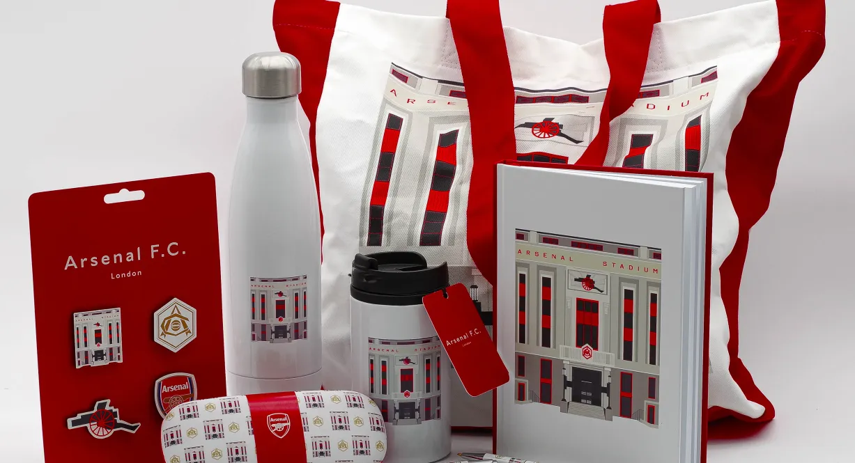 A selection of products bearing the Arsenal FC logo