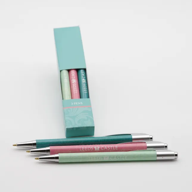 Set of 3 Full wrap printed pens in a tuck box